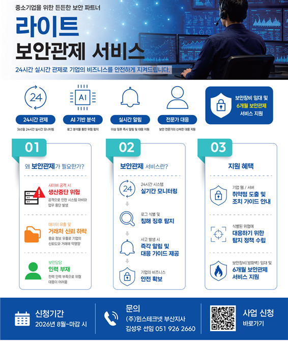 “보안 인력 없어도 안심”…   동남권 중소기업에 ‘24시간 해킹 방어·방화벽’ 무료 지원